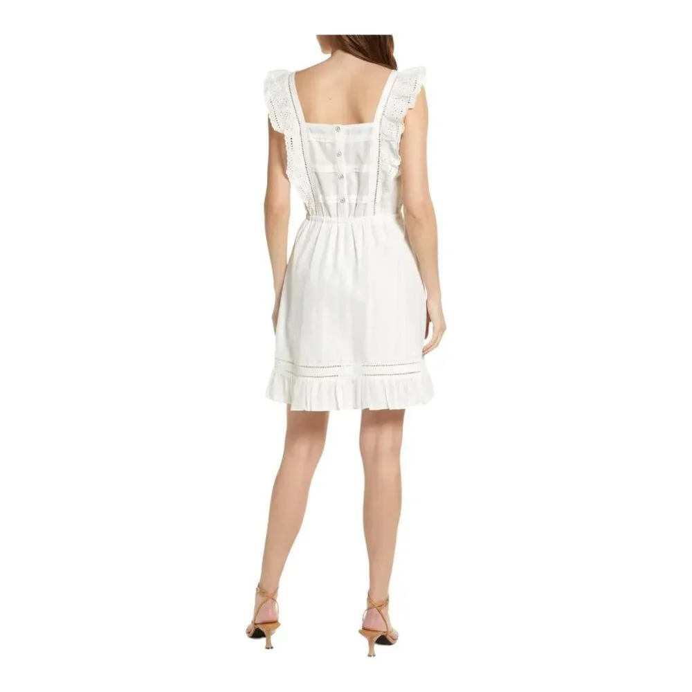 Scotch & Soda Eyelet‎ Ruffle Organic Cotton Pinafore Dress in White Size XS